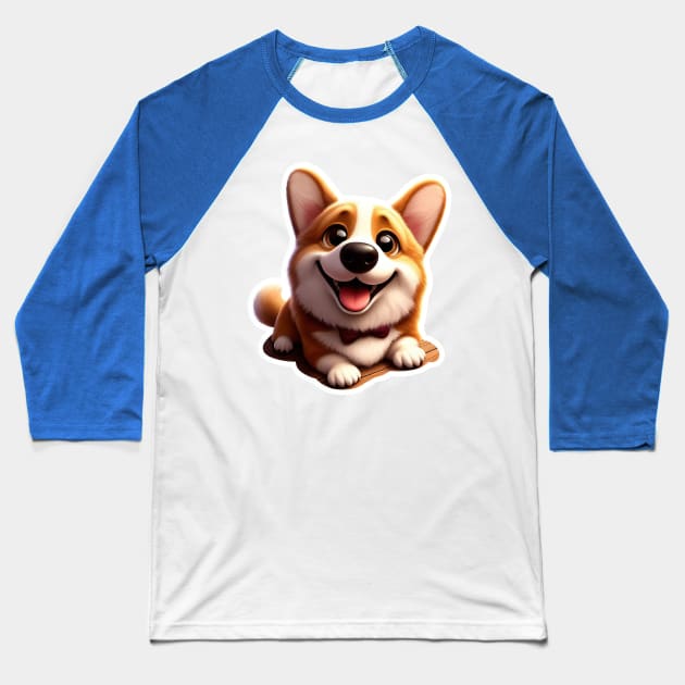 Cute Corgi sitting and smiling Baseball T-Shirt by clearviewstock